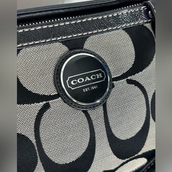 Coach Vintage Signature Canvas Stripe Large Tote Black & Khaki - Picture 4 of 12